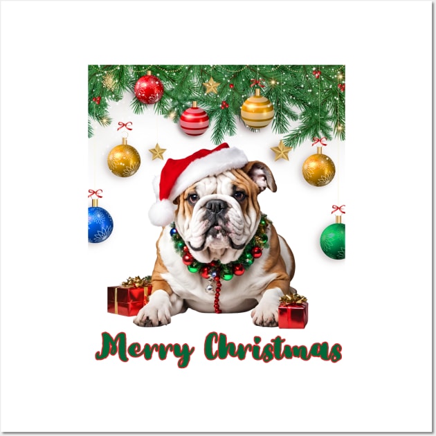 Santa English Bulldog Merry Christmas! Wall Art by Doodle and Things